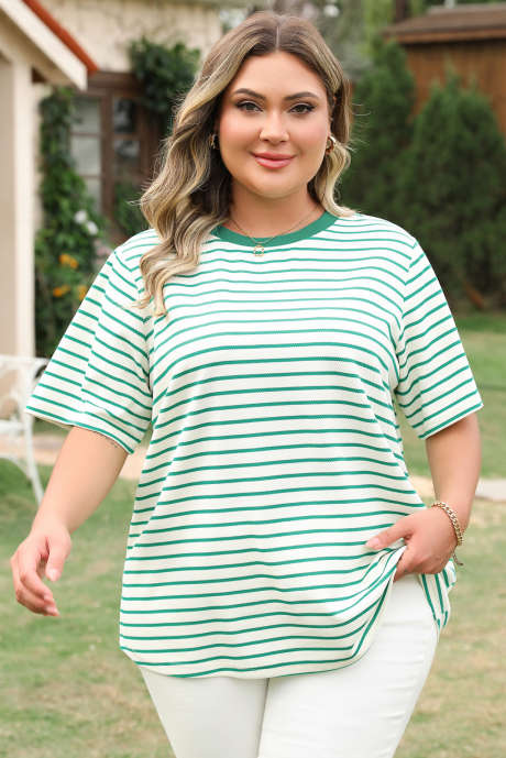 T-shirt col rond à rayures vertes grande taille pour la Saint-Patrick