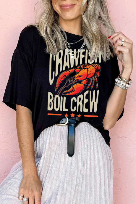 T-shirt décontracté noir à imprimé écrevisses bouillies