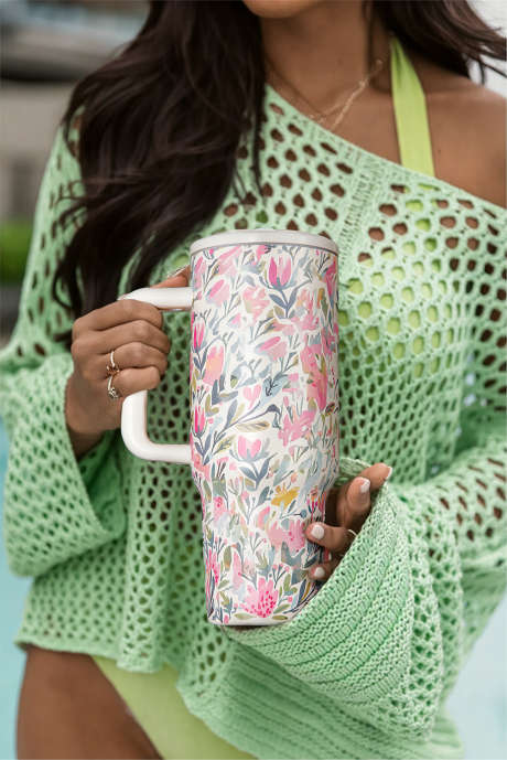 Valkoinen He Is Risen -kukkaprintti ruostumattomasta teräksestä valmistettu juomalasi 40oz BH051756-P101