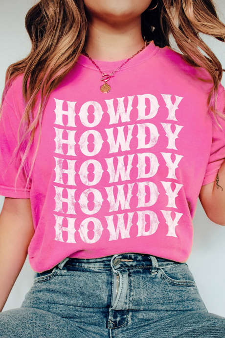 Sachet Rosa HOWDY Grafisk Western T-skjorte med rund hals