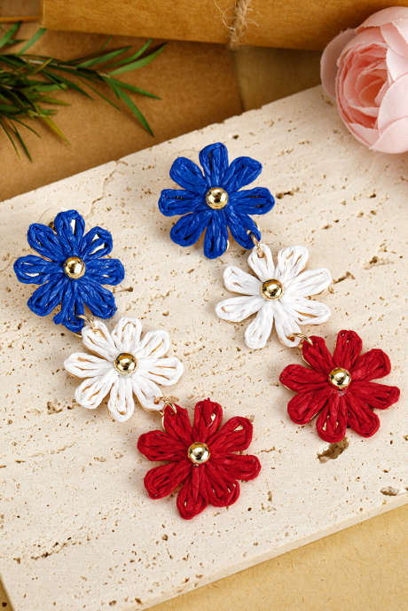Blue Crochet Flowers Stud Dingle øredobber
