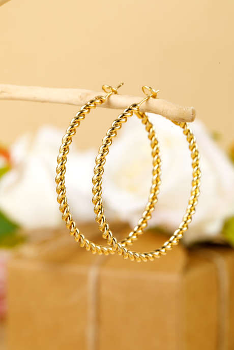 Gold Twisted Detail Plated Alloy Large Hoop Earrings