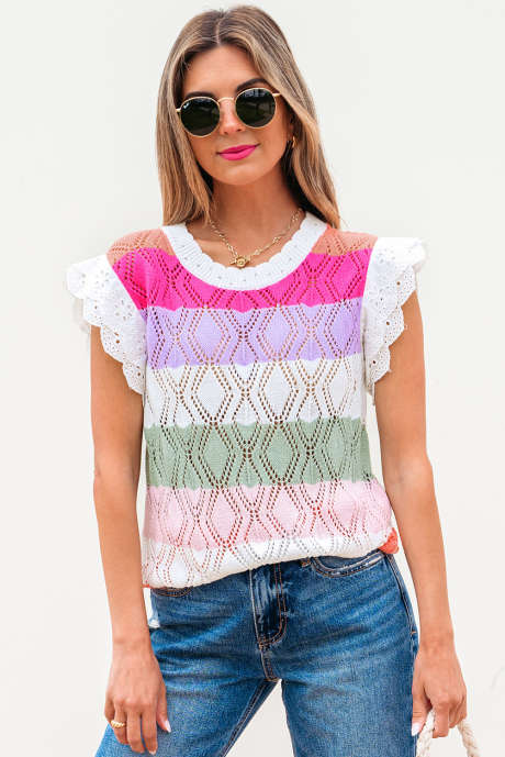 Rozenstreep Colorblock Holgebreide Scallop Edge Trui Vest