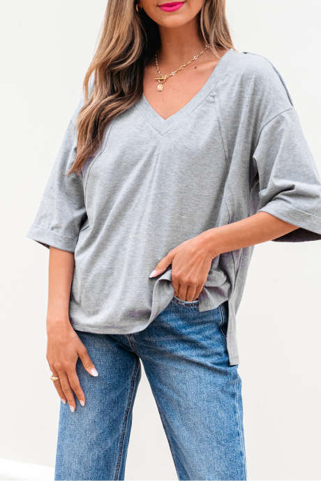 Hoge Raglan Half Mouw V Hals Oversized T-shirt