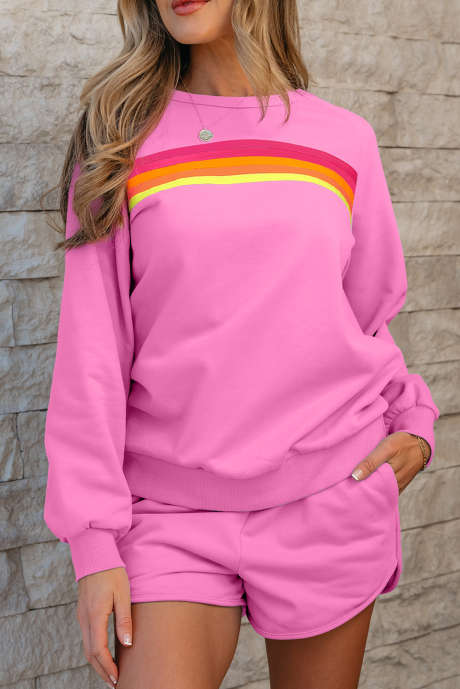 Bonbon gestreepte accent trui en shorts tweedelige casual set