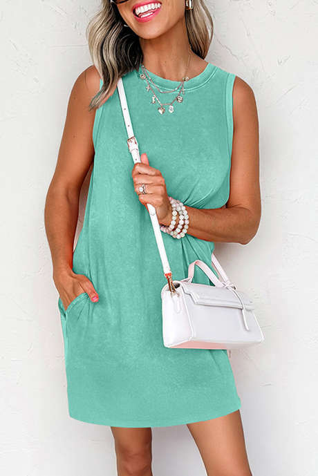 Sea Green Mineral Wash Tank Mini Dress with Pockets