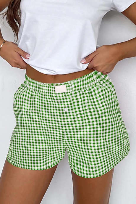 Varengroene Gingham-print shorts met hoge taille