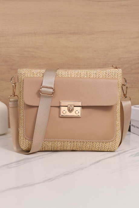 Sac à bandoulière en cuir et paille tissée style patchwork de curry thaïlandais