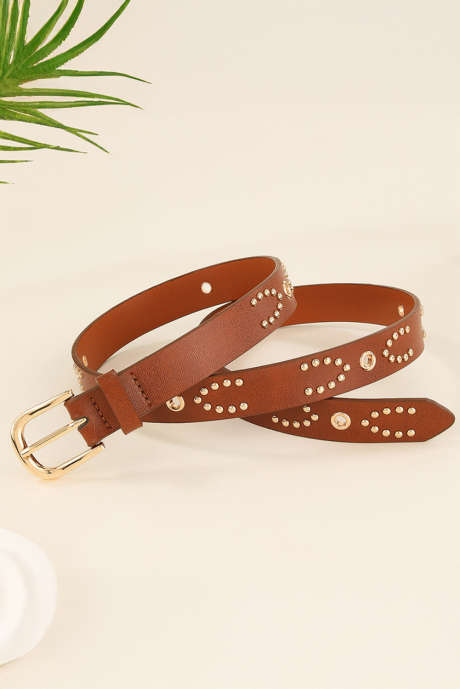 Ремень из искусственной кожи с заклепками цвета корицы