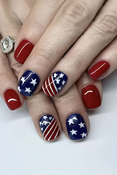 Tummansininen 24 kpl American Flag Lyhyt Neliömäinen Nail Tarrat
