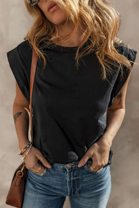Schwarzes lockeres Tanktop mit Armausschnitt und Bündchen
