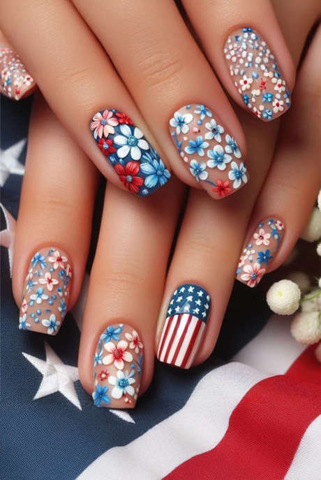 Taivaansininen American Flag Flower Print Square tekonaulat