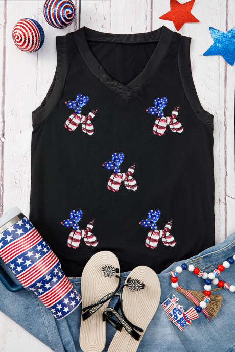 قميص داخلي فضفاض برسومات كلب بالونية مطرز بالترتر بنمط العلم الأسود