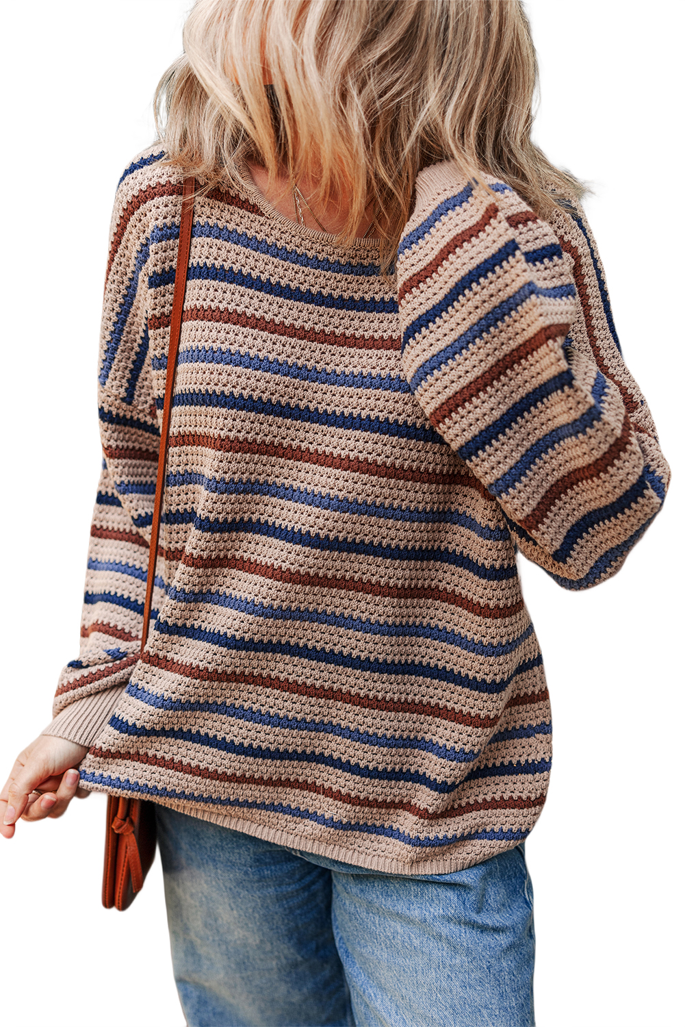 【SATIIIZ】Pisen Stripe Round Knit Rhythm Corsica Striped Knit Oversized Sweater | PacSun