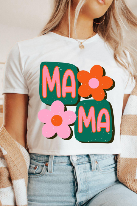 Bílé tričko MAMA Flower Graphic Crewneck