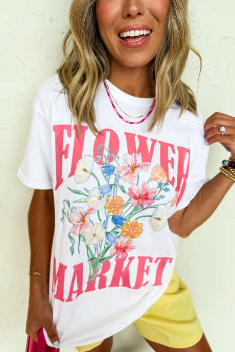 Wit T-shirt met bloemenmarktprint