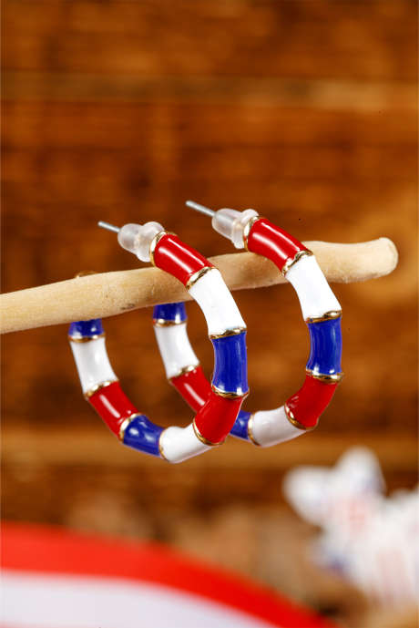 Brincos de pino em formato de C com esmalte azul escuro do Dia da Independência