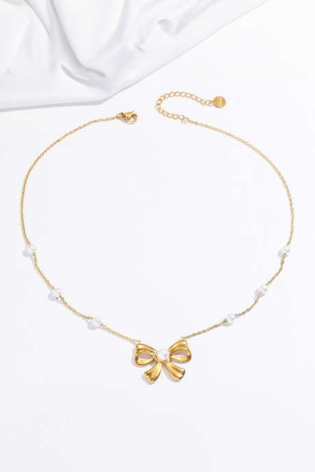 Gold Pearl Decor päällystetty jousisolmu riipus kaulakoru