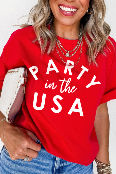 Camiseta vermelha estampada do Dia da Independência da PARTY nos EUA