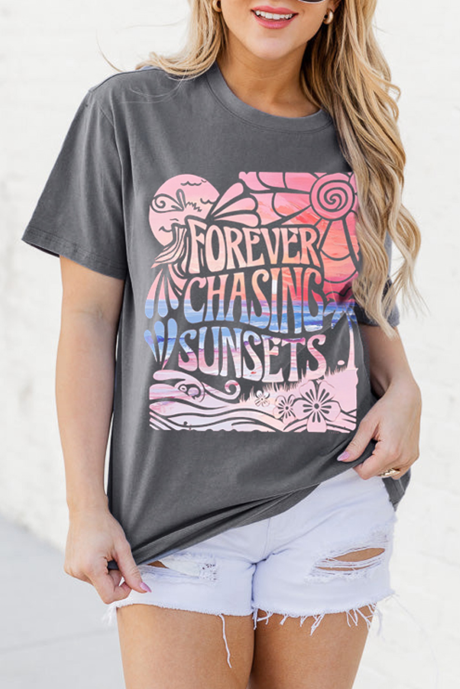 Grå FOREVER CHASING SUNSETS Graphic Summer T-skjorte
