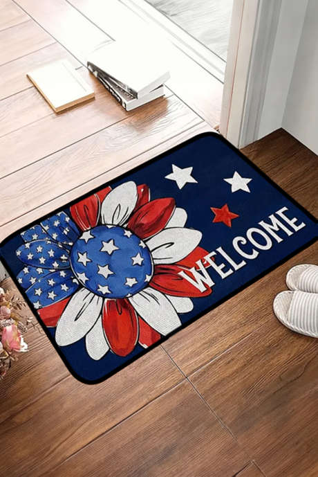 Temno modra ameriška zastava, modna predpražnica z vzorcem sončnic