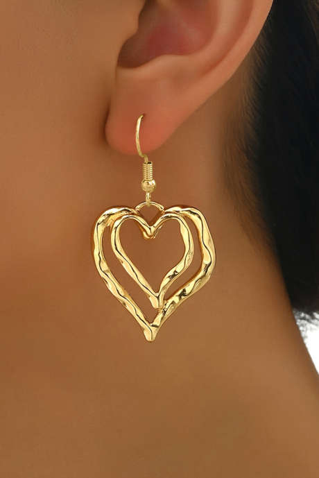 Gold Double Heart Shape Plated Alloy Dangle Earrings