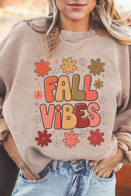 Apricot Twisted Rib FALL VIBE Graphic Baggy Sweatshirt
