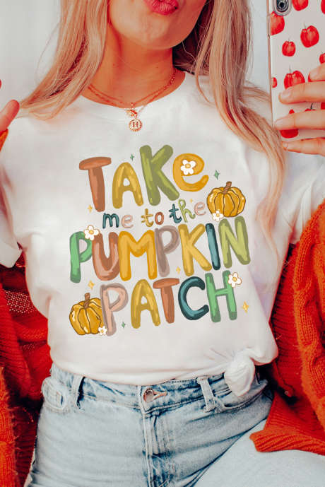 Λευκό μπλουζάκι Take Me To The Pumpkin Patch με σύνθεση από βαμβάκι