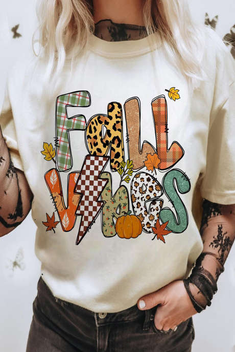 ホワイト FALL VIBES コットンブレンド カジュアルTシャツ