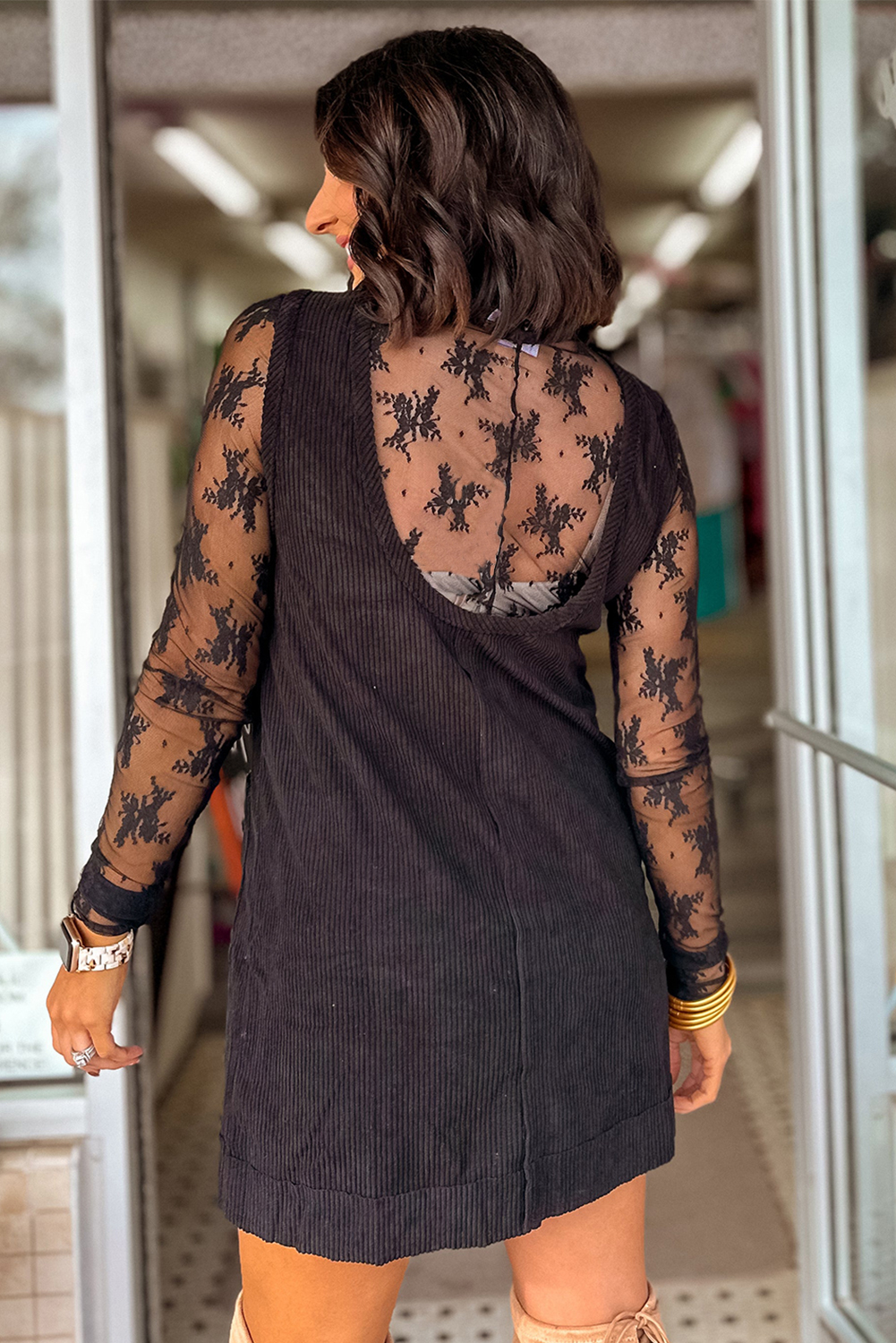 その他 teddymama 6/9/4 $5.12 Black Corduroy Sleeveless Mini Dress With Patched