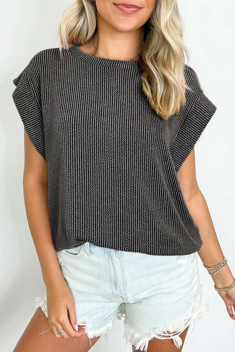 Carbon Grey Twisted Rib T-shirt met wijde mouwen en ronde hals