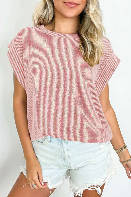 Sepia Rose Twisted Rib T-shirt met wijde mouwen en ronde hals