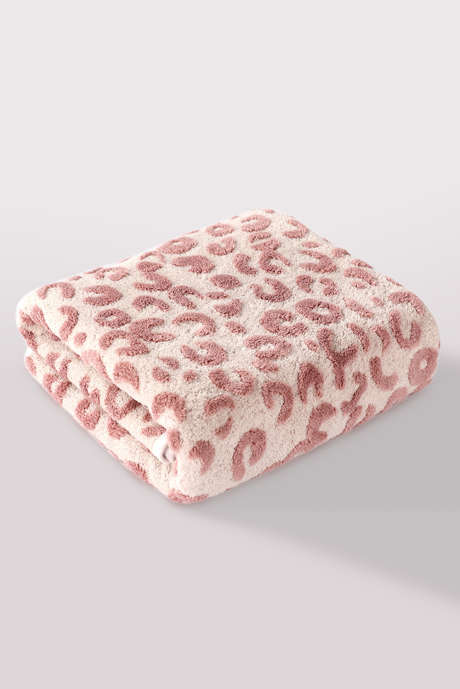 Rosa plyschig leopardmönster badhandduk