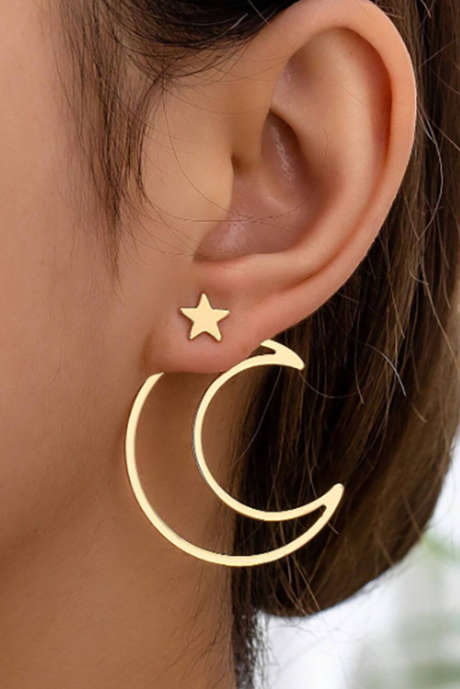Gold Star at Moon Plated Alloy Earrings
