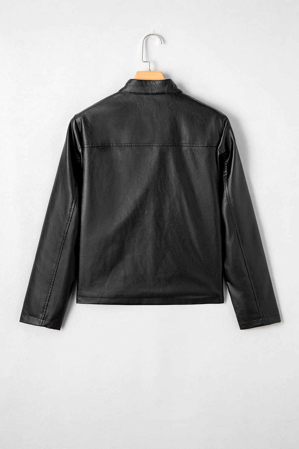 $13.18 Black Faux Leather Buttoned Front Boxy Jacket Wholesale