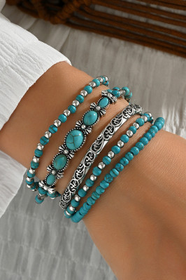 Bracelet superposé de 5 perles turquoise occidentales argentées
