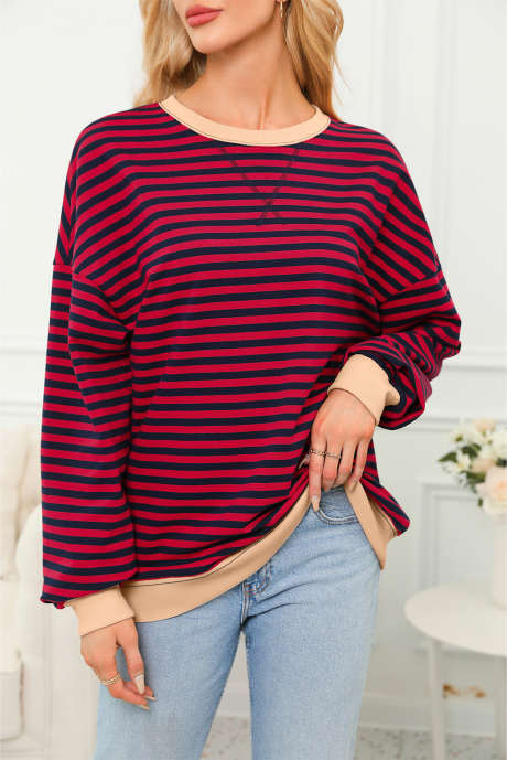 Blusa de moletom com ombros caídos, detalhes canelados contrastantes em vermelho e costura cruzada LC25318246-P319