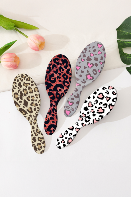 Pieptene de îngrijire a părului cu model de leopard dulce alb