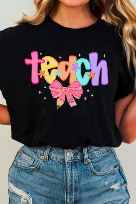 Black Teach Graphic Holiday Summer Tee