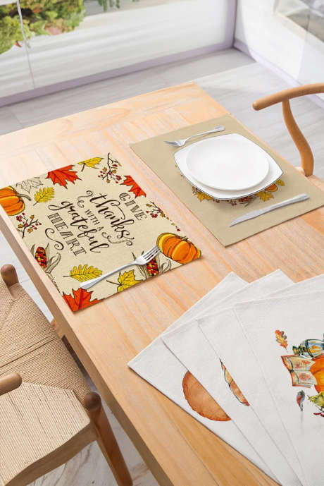 Orange Pumpkin Fall Leaf Thanksgiving Decorative Placemat