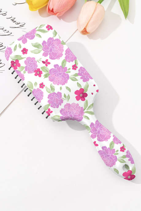 白牡丹の花柄大パドルエアクッションコーム