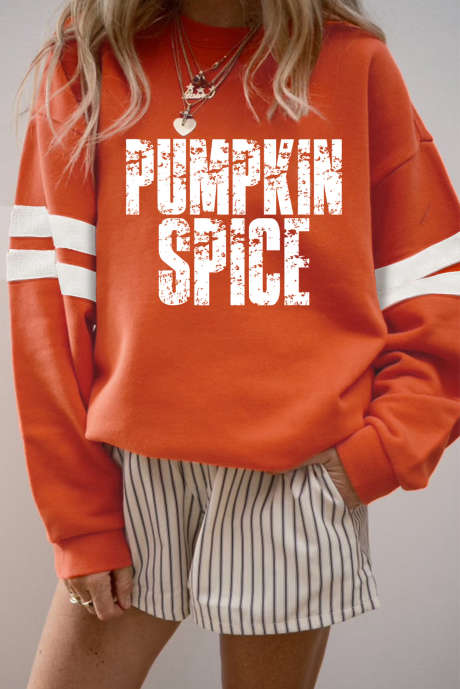 Hanorac portocaliu cu imprimeu grafic PUMPKIN SPICE Varsity casual