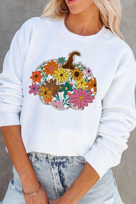 White Floral Pumpkin Custom Graphic Sweatshirt
