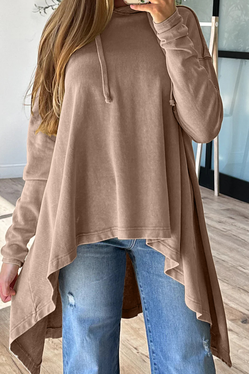 Light French Beige Mineral Wash Big Bow Patchwork Pullover Sweatshirt