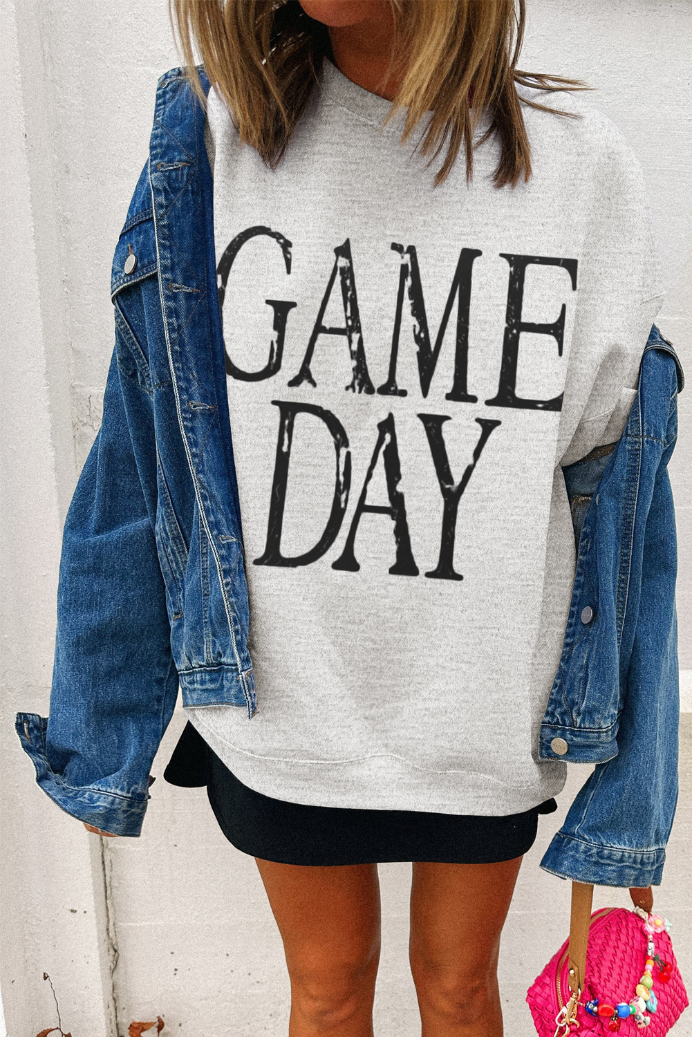 $7.99 Black Vintage Washed GAME DAY Graphic Baggy Sweatshirt