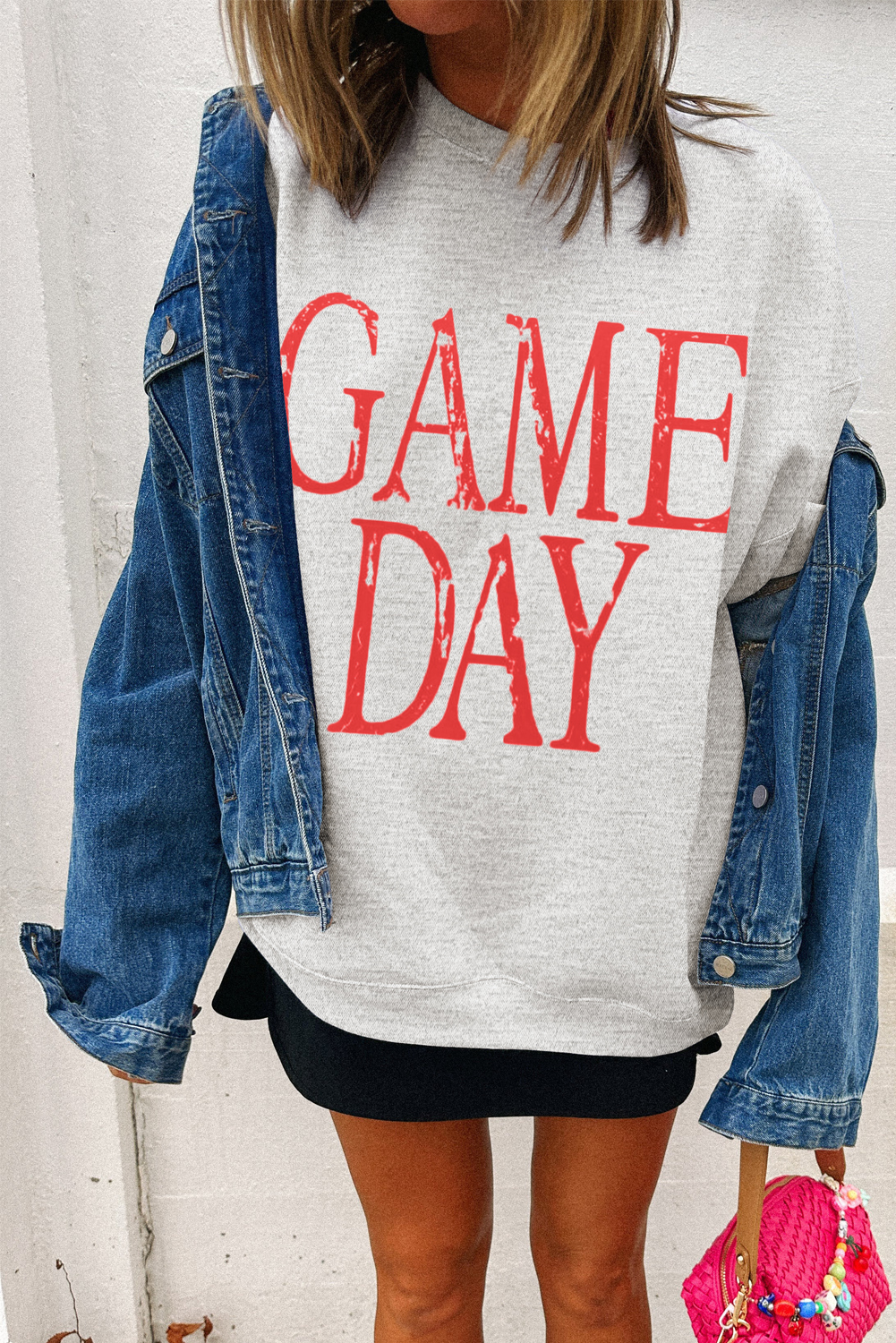【GRAVER】24FW★ SLOW DRIVING DAY Sweatshirt $7.99 Red Vintage Washed GAME DAY Graphic Baggy Sweatshirt