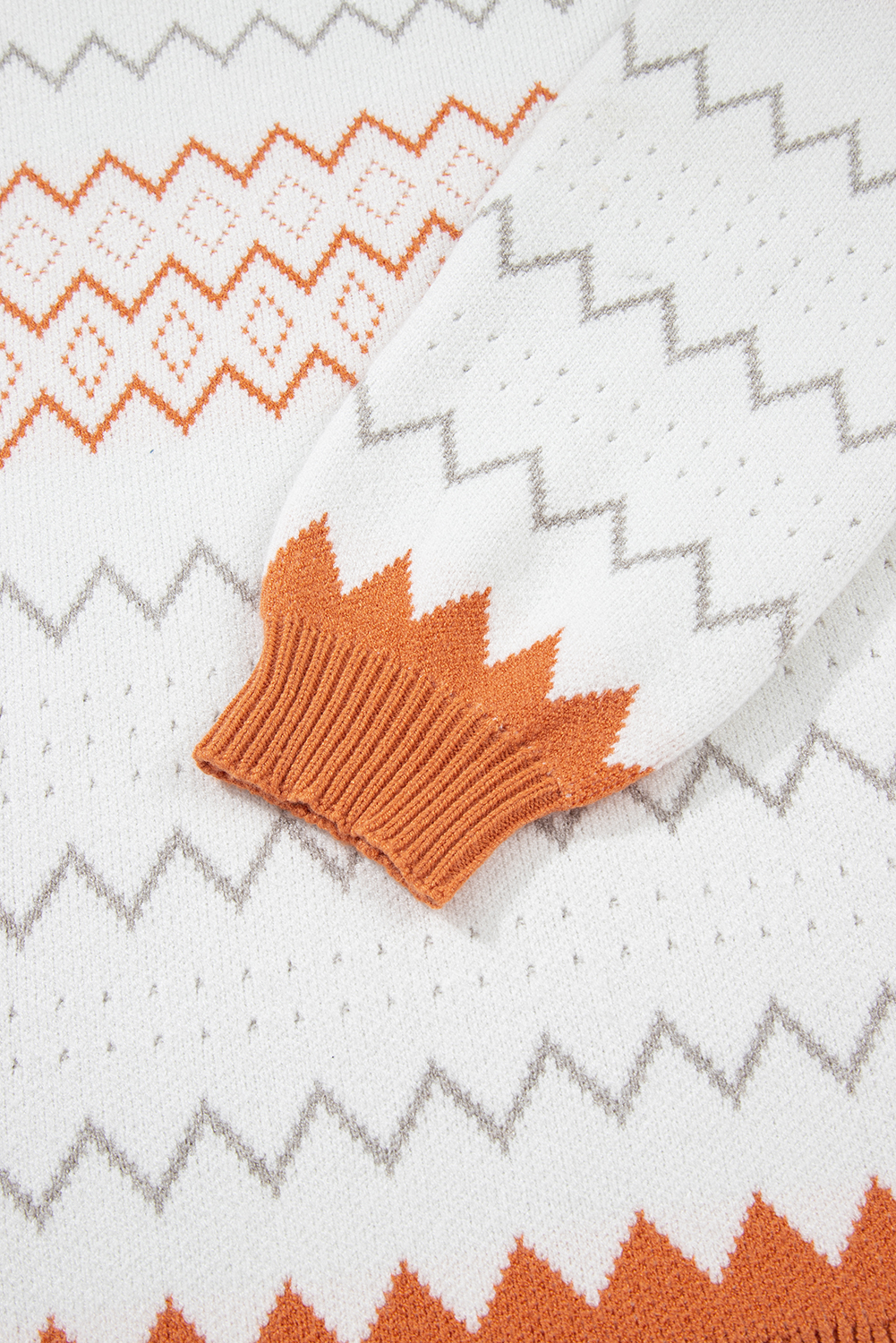 $9.88 Khaki Zigzag Geometric Pattern Knitted Pullover