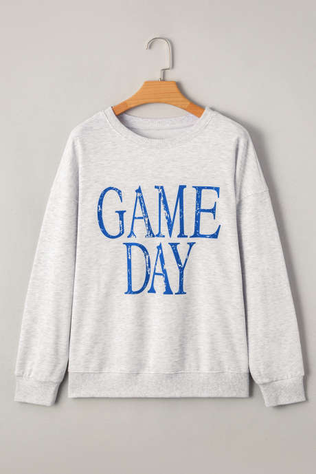 Hanorac larg cu imprimeu GAME DAY, albastru, vintage spălat