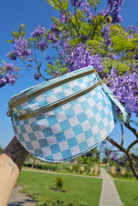 Mist Blue Checkered Print Wide Strap Large Crossbody Bag BH031406-P204