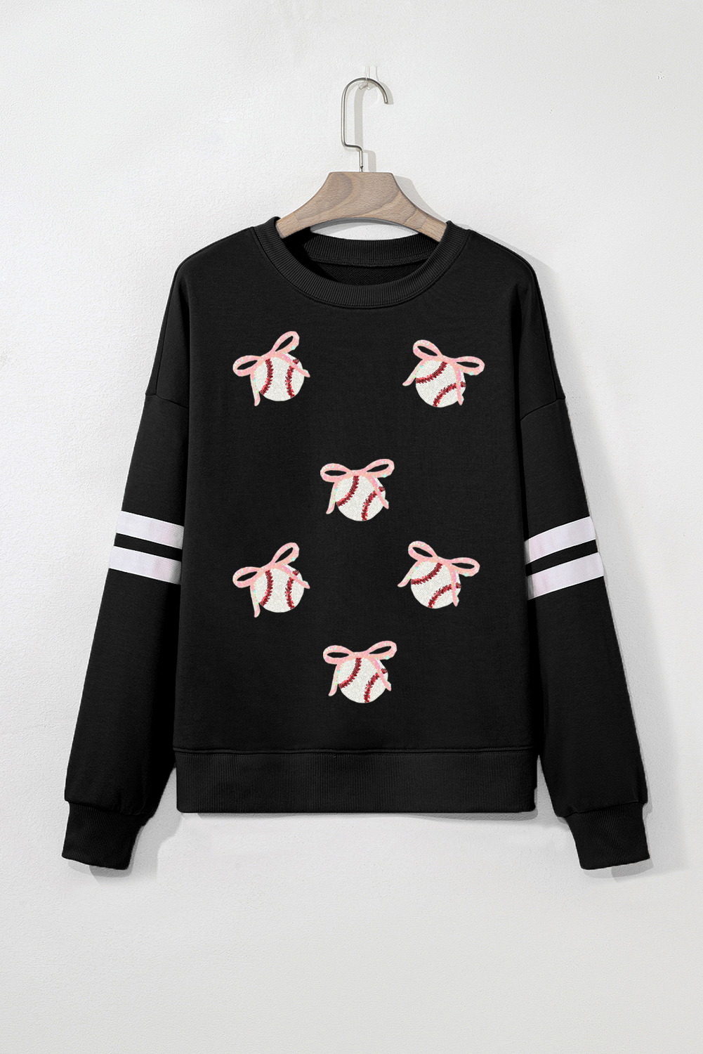 [MLB] Varsity Short Sleeve Sweatshirt ★すぐ品切れ★ $12.39 Black Bow Baseball Sequin Patched Oversized Varsity